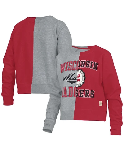 Women's Pressbox Heather Gray Wisconsin Badgers Half and Raglan Pullover Sweatshirt