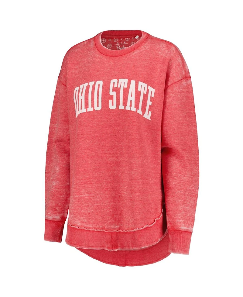 Women's Pressbox Scarlet Distressed Ohio State Buckeyes Vintage-Like Washed Pullover Sweatshirt