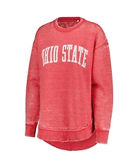 Women's Pressbox Scarlet Distressed Ohio State Buckeyes Vintage-Like Washed Pullover Sweatshirt