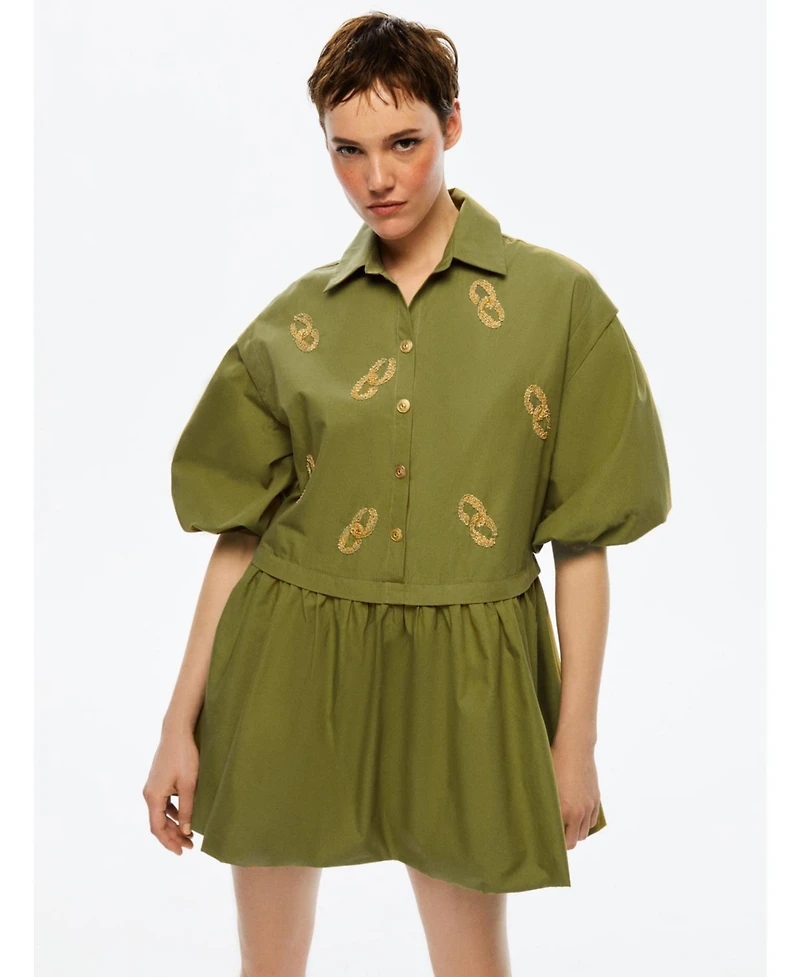 Nocturne Women's Embroidered Balloon Sleeve Dress