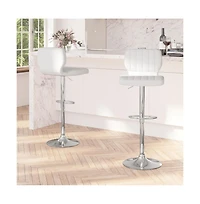Set Of Two Swivel Bar Stools With Vertical Stitched Back And Adjustable Chrome Base Footrest