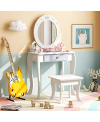 Costway Kids Vanity Set Makeup Table & Chair Sweet Accessories Included Storage Drawer