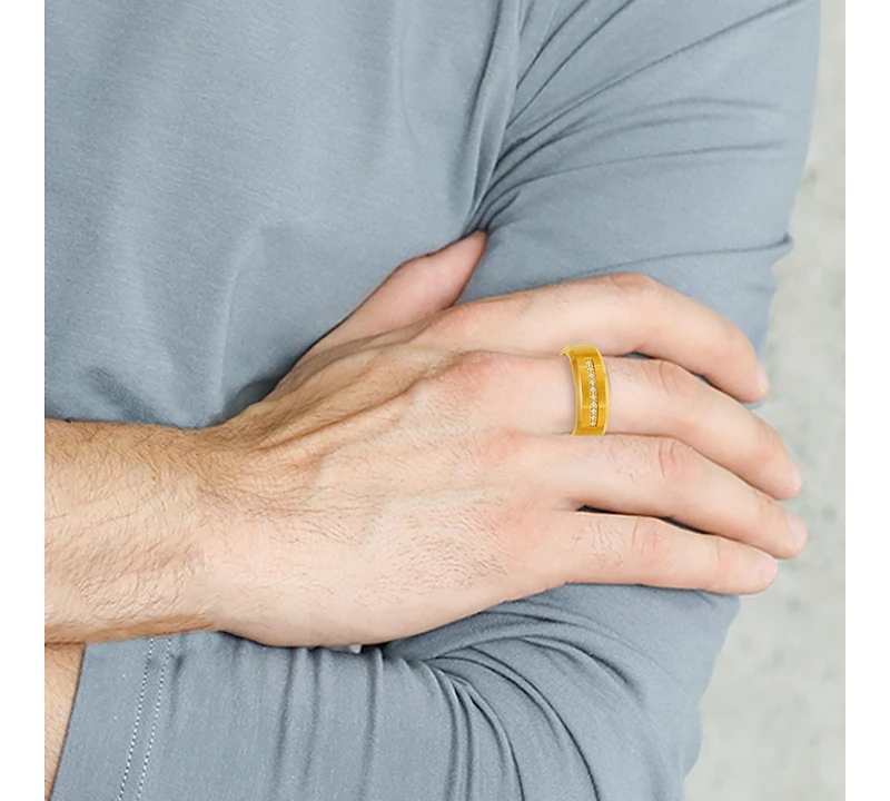 Stainless Steel Cz Stripe Ring - Gold Plated