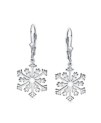 Bling Jewelry Frozen Winter Christmas Holiday Party Snowflake Dangle Lever back Earrings For Sterling Silver