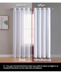 Hlc.me White Thermal Insulated 100% Blackout Curtain Liner Grommet Panels - Complete Darkness & Privacy, Energy Efficient