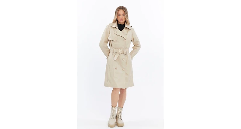 Furniq Uk Women's Genuine Leather Trench Coat, Beige