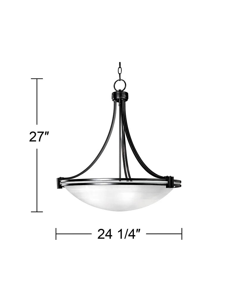 Deco Oil Rubbed Bronze Pendant Chandelier 24.25" Wide Modern White Marbled Bowl Glass 5-Light Fixture Dining Room House Foyer Entryway Kitchen Be