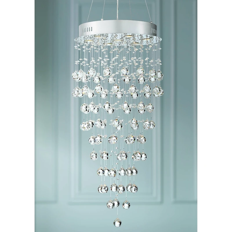 Vienna Full Spectrum Aida Chrome Chandelier Lighting 18" Wide Modern Pouring Crystal Glass Globes 7-Light Fixture for Dining Room House Kitchen I