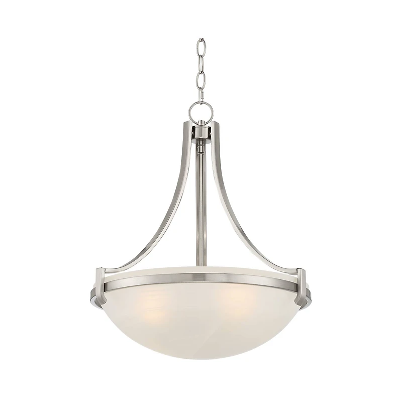 Regency Hill Mallot Brushed Nickel Silver Metal Pendant Chandelier 20" Wide Modern Frosted Glass Bowl Shade 4-Light Fixture for Dining Room House Foye