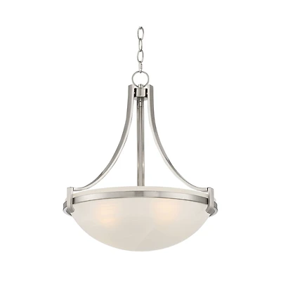 Regency Hill Mallot Brushed Nickel Silver Metal Pendant Chandelier 20" Wide Modern Frosted Glass Bowl Shade 4-Light Fixture for Dining Room House Foye