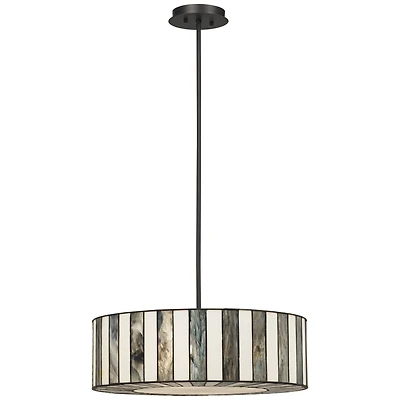 Robert Louis Tiffany Black Drum Pendant Chandelier 20" Wide Tiffany Style Black White Striped Art Glass Fixture for Kitchen