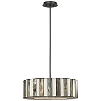 Robert Louis Tiffany Black Drum Pendant Chandelier 20" Wide Tiffany Style Black White Striped Art Glass Fixture for Kitchen