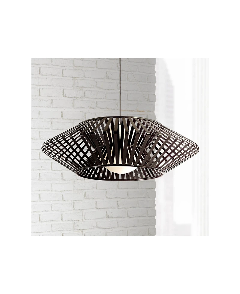 Possini Euro Design Planet Black Large Pendant Light 31 1/2" Wide Mid Century Modern White Glass for Dining Room House Foyer Kitchen Island Entry