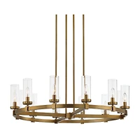 Stiffel Aron Brass Gold Wagon Wheel Chandelier 36" Wide Modern Clear Glass Shade 12-Light Fixture for Dining Room House Foyer Kitchen Island Entr