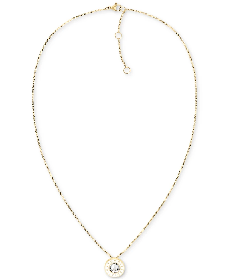 Tommy Hilfiger Gold-Tone White Stone Pendant Necklace, 18" + 2" extender