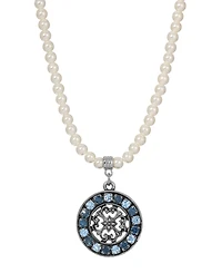 2028 Imitation Pearl Crystal Round Pendant Necklace