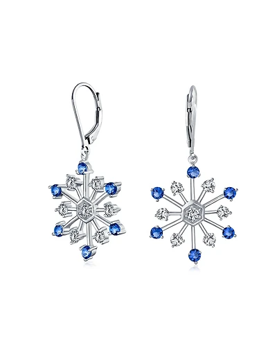 Bling Jewelry Frozen Winter Holiday Party Snowflake Dangle Drop Earrings For Ice Blue Cubic Zirconia Cz
