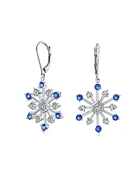 Bling Jewelry Frozen Winter Holiday Party Snowflake Dangle Drop Earrings For Ice Blue Cubic Zirconia Cz