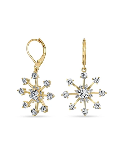 Bling Jewelry Christmas Cubic Zirconia Lever back Frozen Winter Holiday Party Cz Snowflake Dangle Earrings For Gold Plated Brass