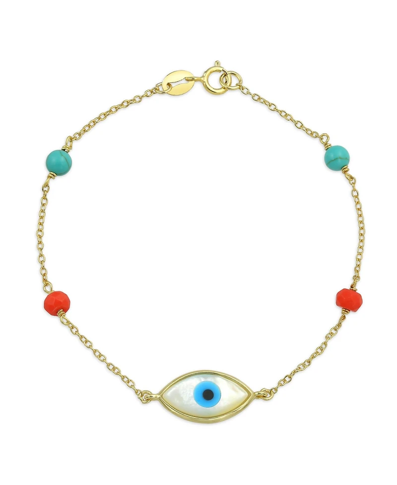 Bling Jewelry Protection Good Luck Amulet Turkish Spiritual Evil Eye Bracelet Yellow Gold Plated Sterling Silver Adjustable 7 Inch