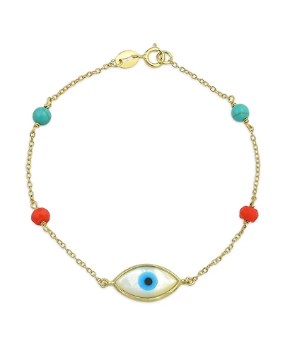 Bling Jewelry Protection Good Luck Amulet Turkish Spiritual Evil Eye Bracelet Yellow Gold Plated Sterling Silver Adjustable 7 Inch