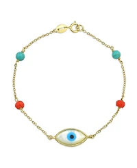 Bling Jewelry Protection Good Luck Amulet Turkish Spiritual Evil Eye Bracelet Yellow Gold Plated Sterling Silver Adjustable 7 Inch