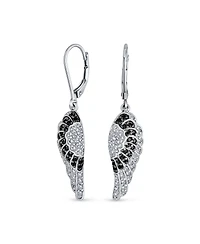 Bling Jewelry Two Tone Spiritual Guardian Angel Wing Feather Cubic Zirconia Black White Cz Lever back Earrings