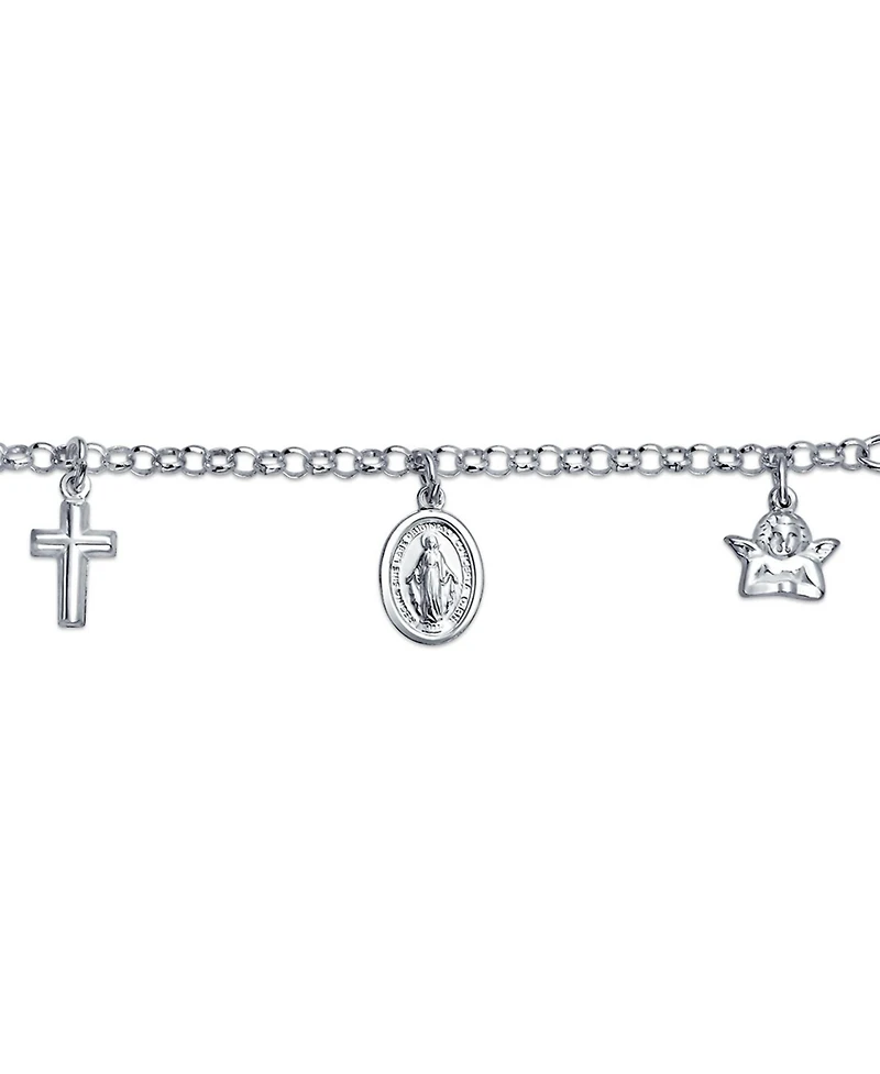 Bling Jewelry Protection Religious Medal Multi Virgin Mary Cross Angels Dangle Charm Bracelet Sterling Silver