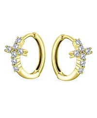Bling Jewelry Spiritual Small Religious Kpop Cz Cross Huggie Small Hoop Earrings Pave Cubic Zirconia Sterling Silver