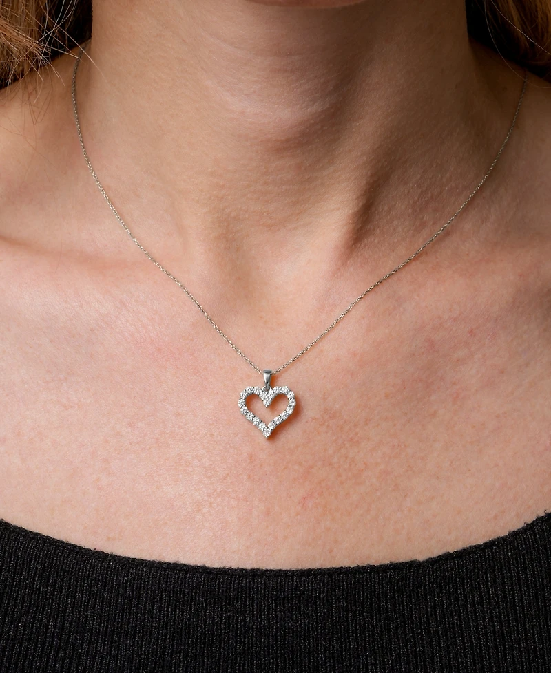Diamond Open Heart Pendant Necklace (1/2 ct. t.w.) 14k White or Yellow Gold, 18" + 2" extender