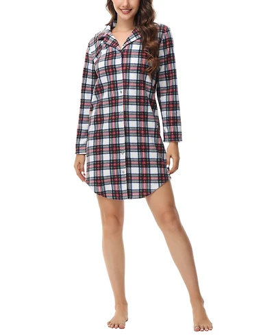 Ink+Ivy Women's Long Sleeve Notch Collar Sleepshirt Nightgown