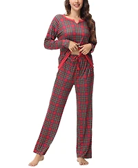 Ink+Ivy Women's Long Sleeve Notch Collar Top with Lounge Pants 2 Piece Pajama Set