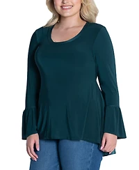 24seven Comfort Apparel Plus Long Bell Sleeve High Low Tunic Top