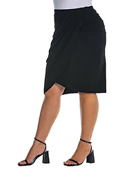 24seven Comfort Apparel Plus Elastic Waist Knee Length Skirt