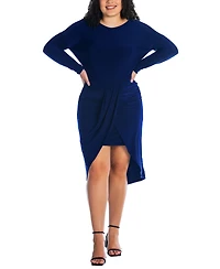 24seven Comfort Apparel Plus Long Sleeve High Low Dress