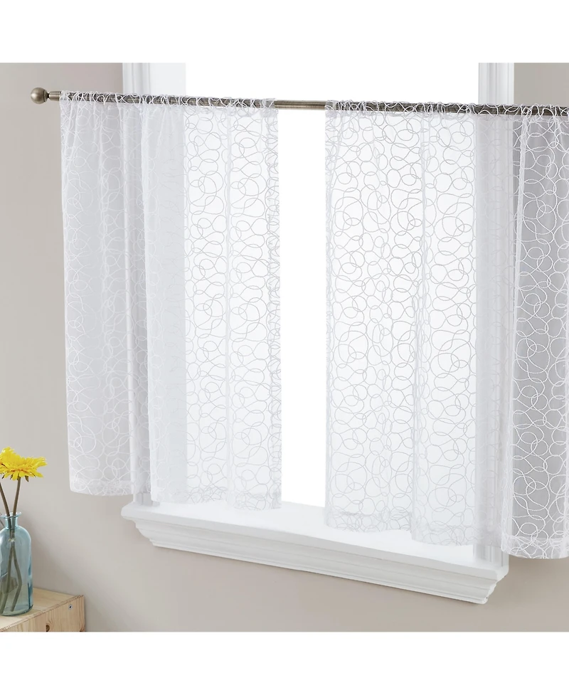 Hlc.me Audrey Embroidered Sheer Voile Window Curtain Short Rod Pocket Tiers for Kitchen, Bedroom