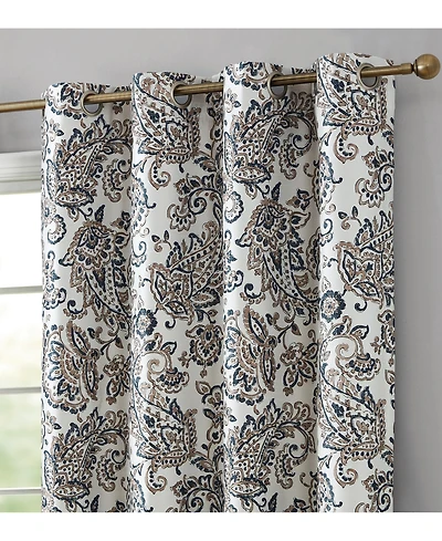 Hlc.me Amalfi Paisley Faux Silk 100% Blackout Room Darkening Thermal Lined Curtain Grommet Panels for Bedroom