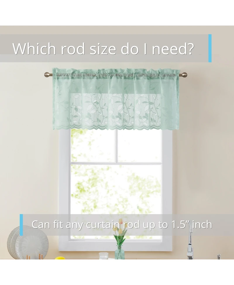 Hlc.me Joyce Lace Sheer Kitchen Curtain Valance Topper - Rod Pocket for Small Windows, Bathroom & Kitchen - 54 W x 18 L
