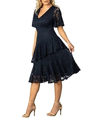 Kiyonna Women's Lace Affair Tiered Cocktail Dress