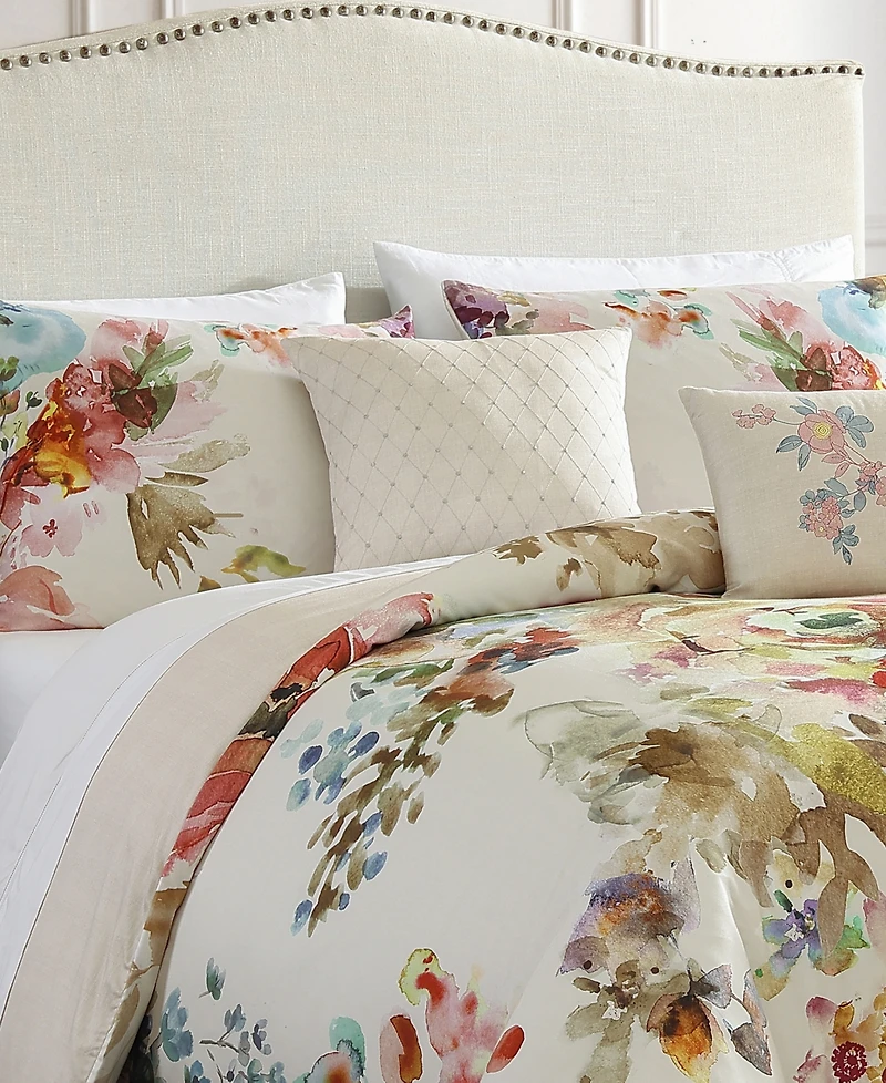 Bebejan Antique Flowers Ivory Bedding 200 Thread Count 100% Cotton Sateen 5 Piece Reversible King Comforter Set