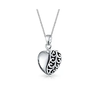 I Love You Word Opening Heart Shape Locket Pendant Necklace Etched .925 Sterling Silver