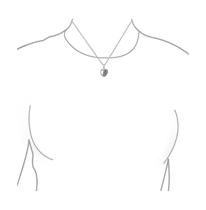 I Love You Word Opening Heart Shape Locket Pendant Necklace Etched .925 Sterling Silver