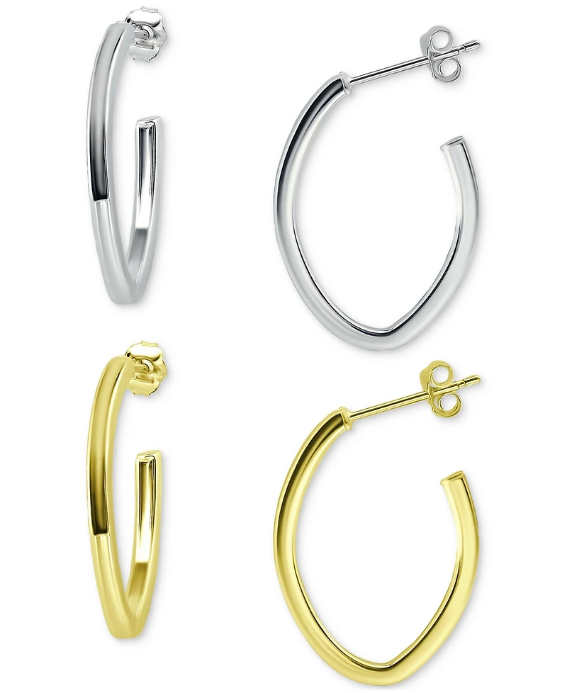 2-Pc. Set Polished Hoop Earrings in Sterling Silver & 18k Gold-Plate, 1", Created for Macy's