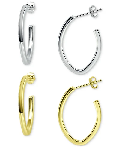 2-Pc. Set Polished Hoop Earrings in Sterling Silver & 18k Gold-Plate, 1", Created for Macy's