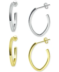 2-Pc. Set Polished Hoop Earrings in Sterling Silver & 18k Gold-Plate, 1", Created for Macy's