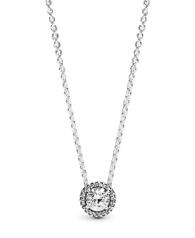Pandora Timeless Sterling Silver Round Sparkle Cubic Zirconia Halo Necklace