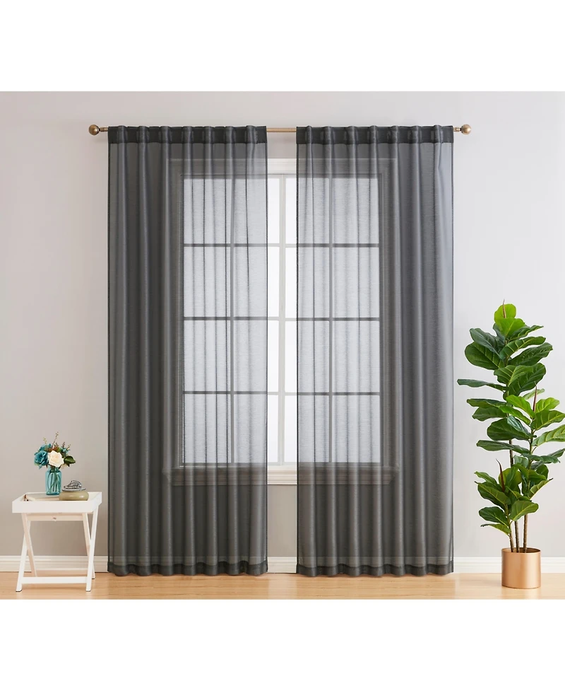 Hlc.me Lauren Semi Sheer Light Filtering Transparent Pocket Top & Back Tab Lightweight Window Curtains Drapery Panels Bedroom & Living Room