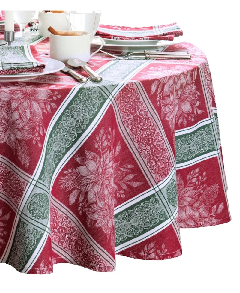 Elrene Poinsettia Plaid Jacquard Plaid Tablecloth