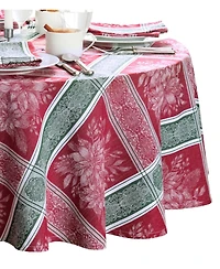 Elrene Poinsettia Plaid Jacquard Plaid Tablecloth
