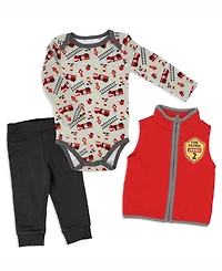 Baby Mode Baby Boys Bodysuit, Pants and Vest, 3 Piece Set
